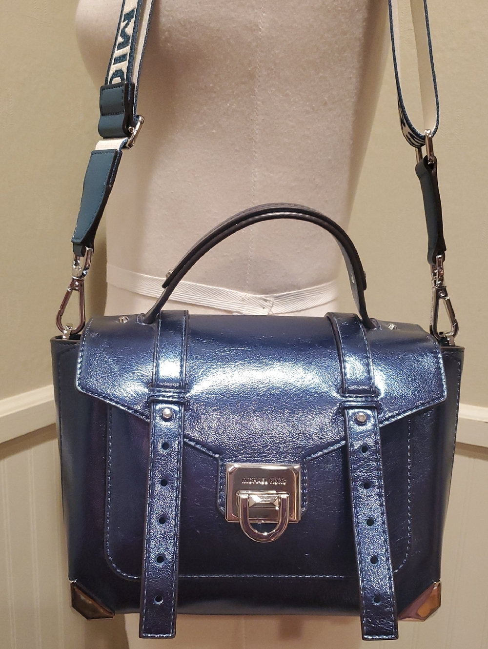 NEW Michael Kors Metallic Teal Manhattan Satchel Medium